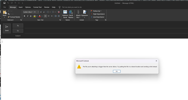 Lỗi file đính kèm quá dung lương cho phép trong outlook
