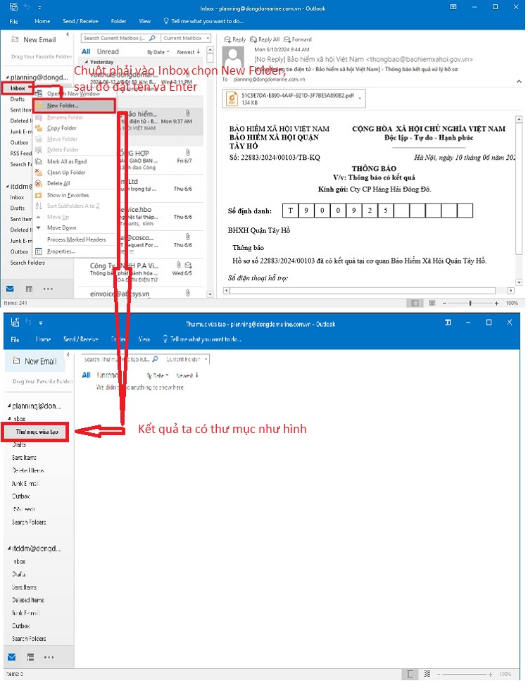 Tạo Folder, thư mục trong Inbox Outlook