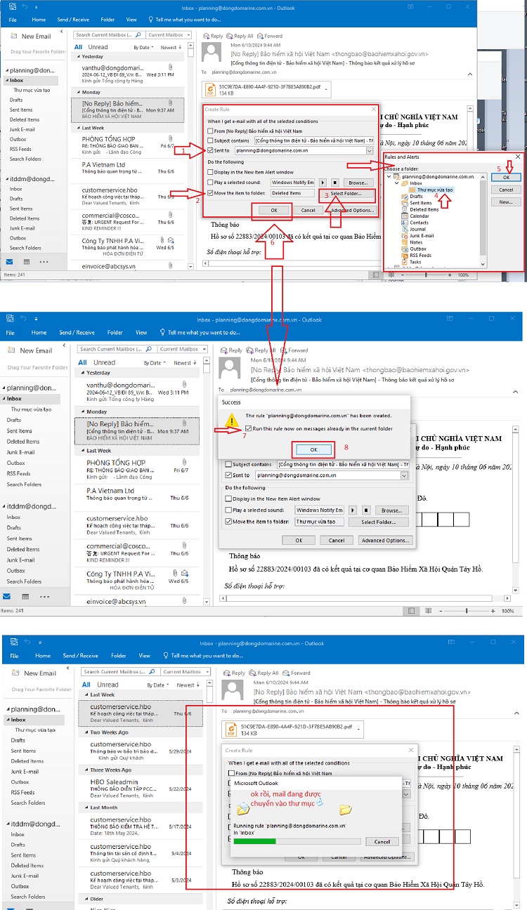Các bước tuỳ chọn Rules cho email trong Outlook